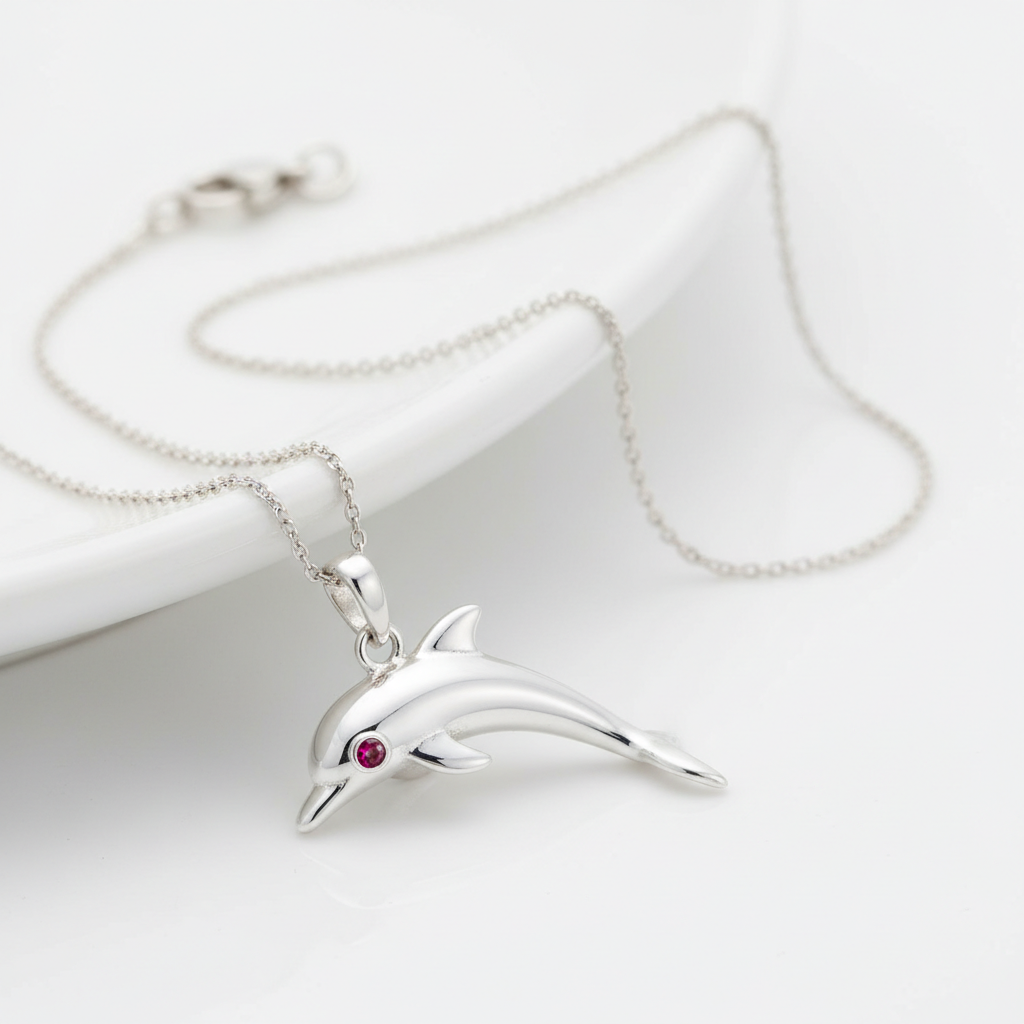 Dolphin Pendant Necklace - Birthstone