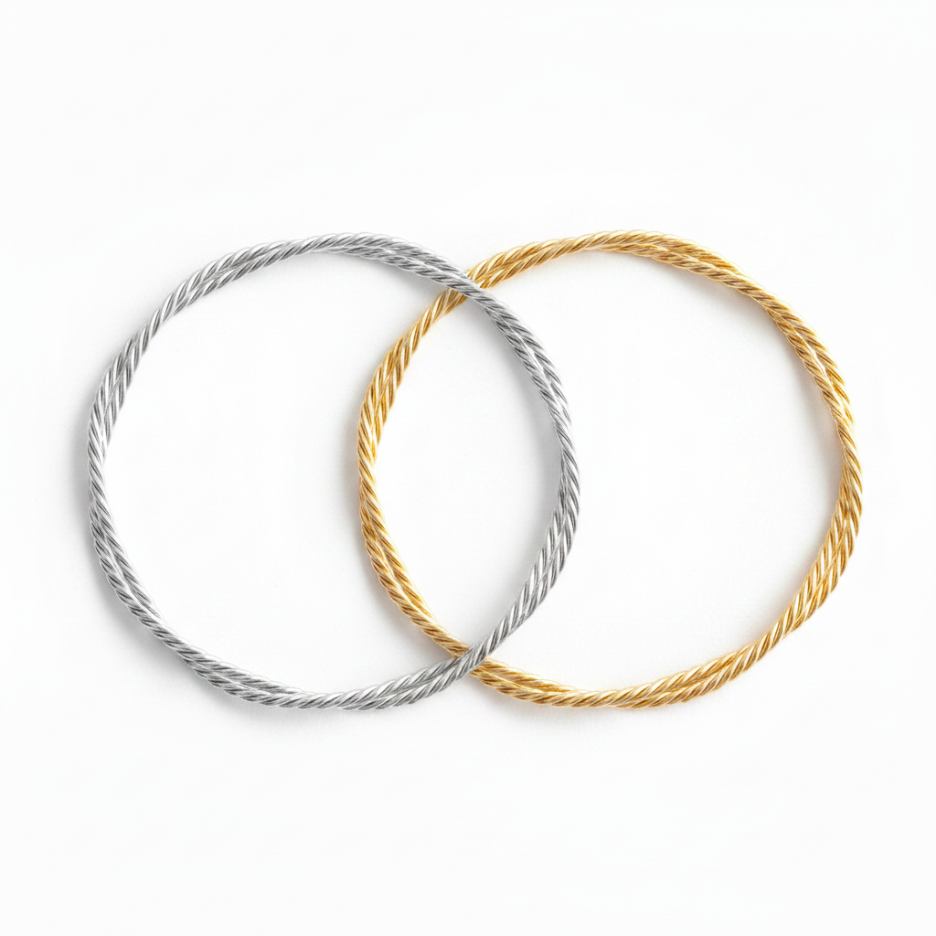 Twisted rope bangle bracelet in silver and gold options