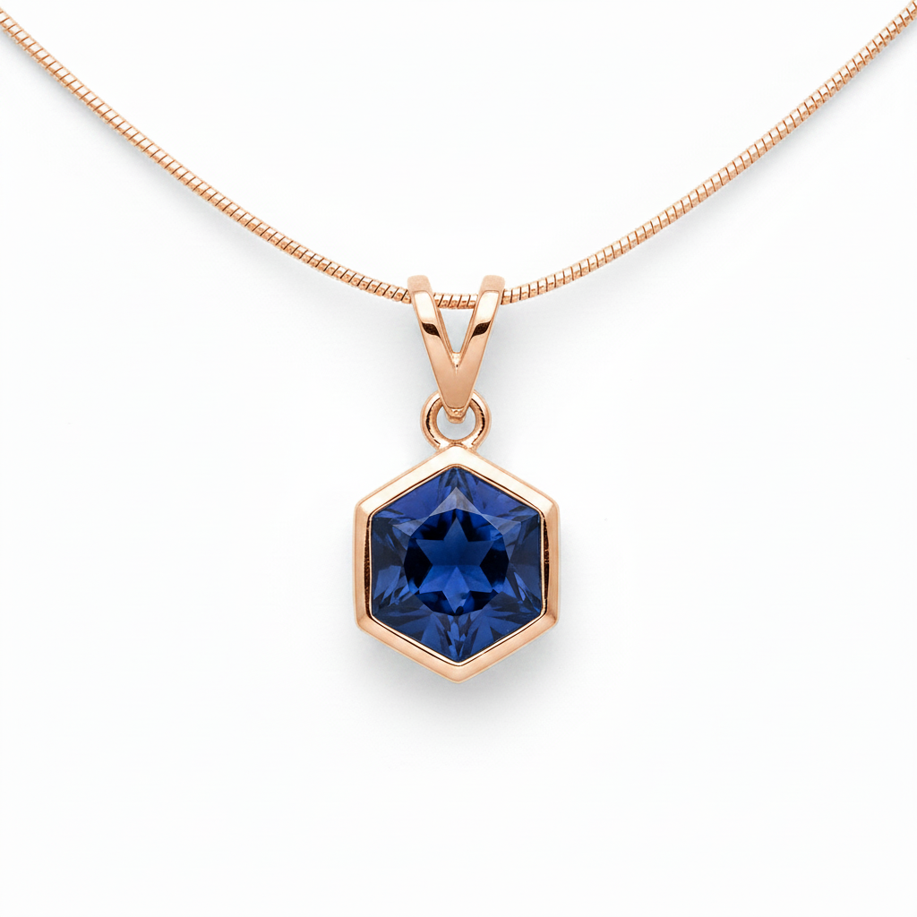 Sapphire Hexagon Pendant Necklace - Rose Gold