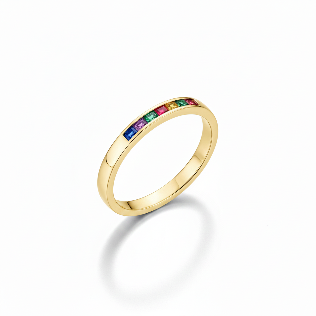 Family birthstone mother's ring in gold with colorful gemstones