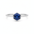 Sapphire Hexagon Solitaire Ring - Sterling Silver
