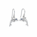 Silver dolphin dangle earrings with gemstone eye