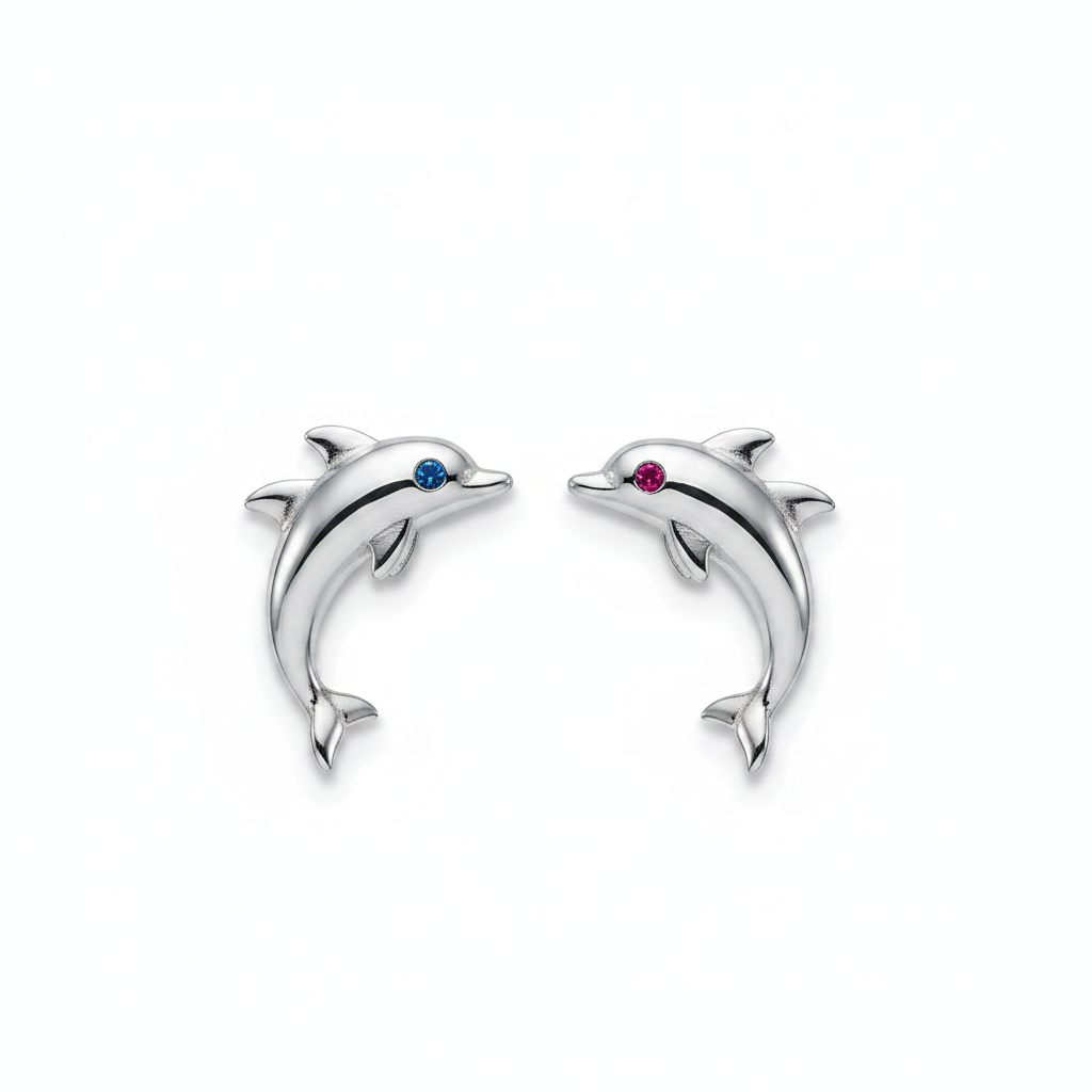 Dolphin stud earrings with birthstone eye