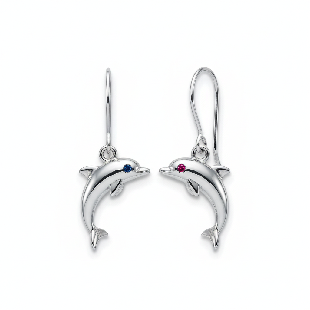 Dolphin dangle earrings with birthstone eye