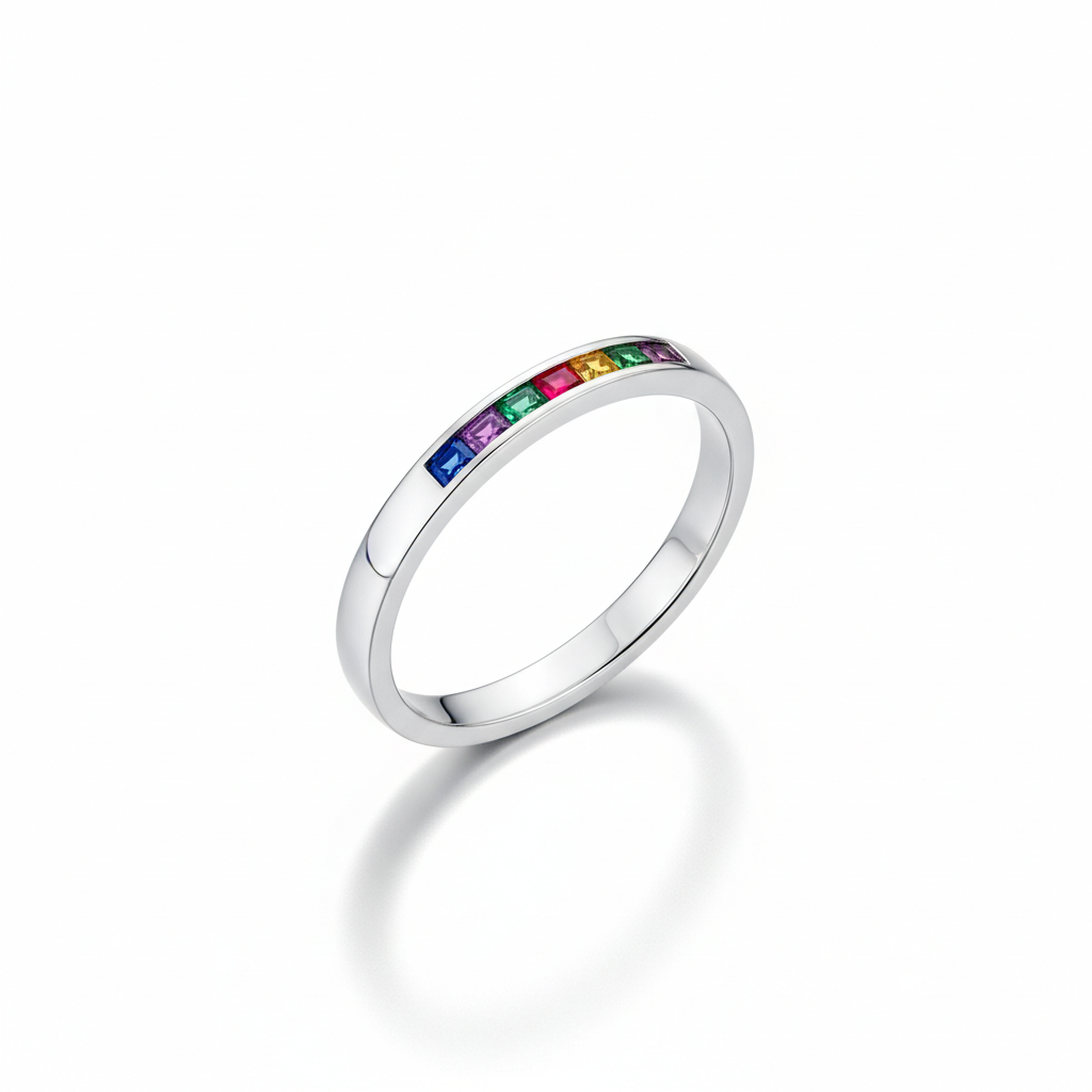 Family birthstone mother's ring in silver with colorful gemstones