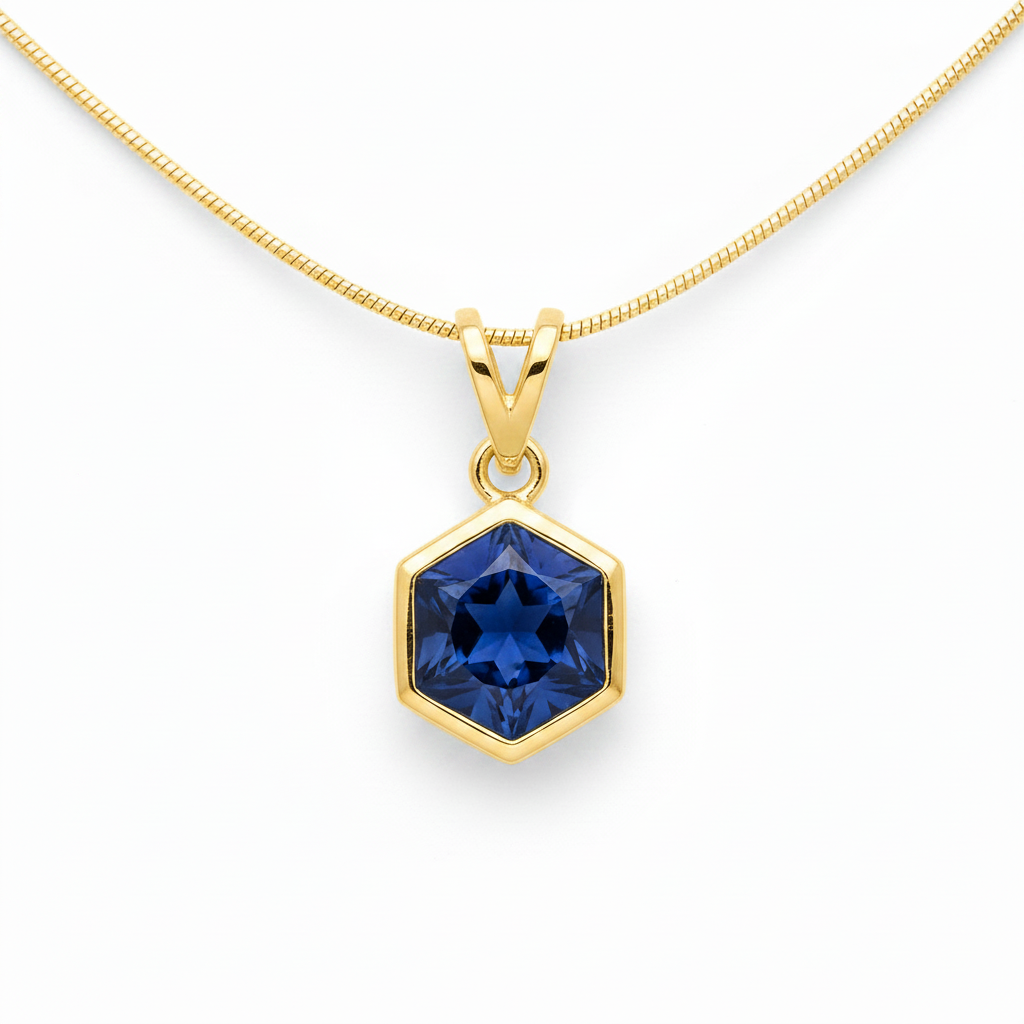 Sapphire Hexagon Pendant Necklace - Yellow Gold